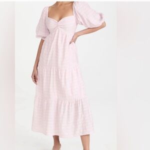 MINKPINK Dress Women S Light Pink Midi Puff Sleeve Cottagecore Peasant Babydoll